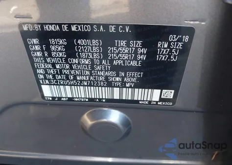 2018 Honda Hr-V Ex из США, поврежденный, VIN 3CZRU5H52JM712382